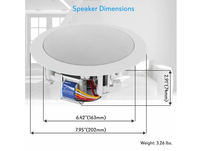 PYLE PDIC53T - Pareja de altavoces de techo de 5.25 pulgadas Linea de 100v y 8Ohm - 9