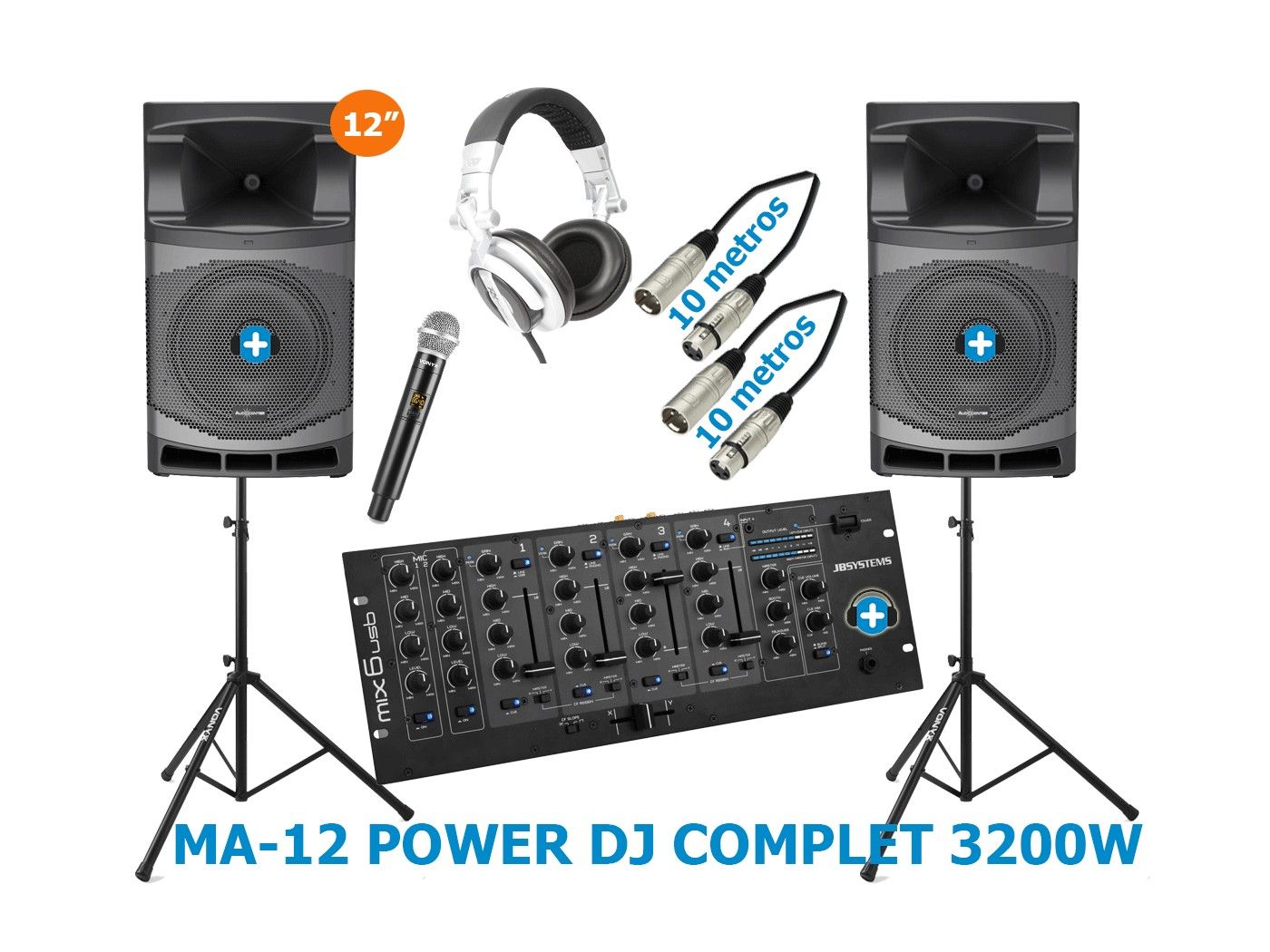 DENVER 12 COMPLET 3200W- EQUIPO DJ COMPLETO MA-12 - 3
