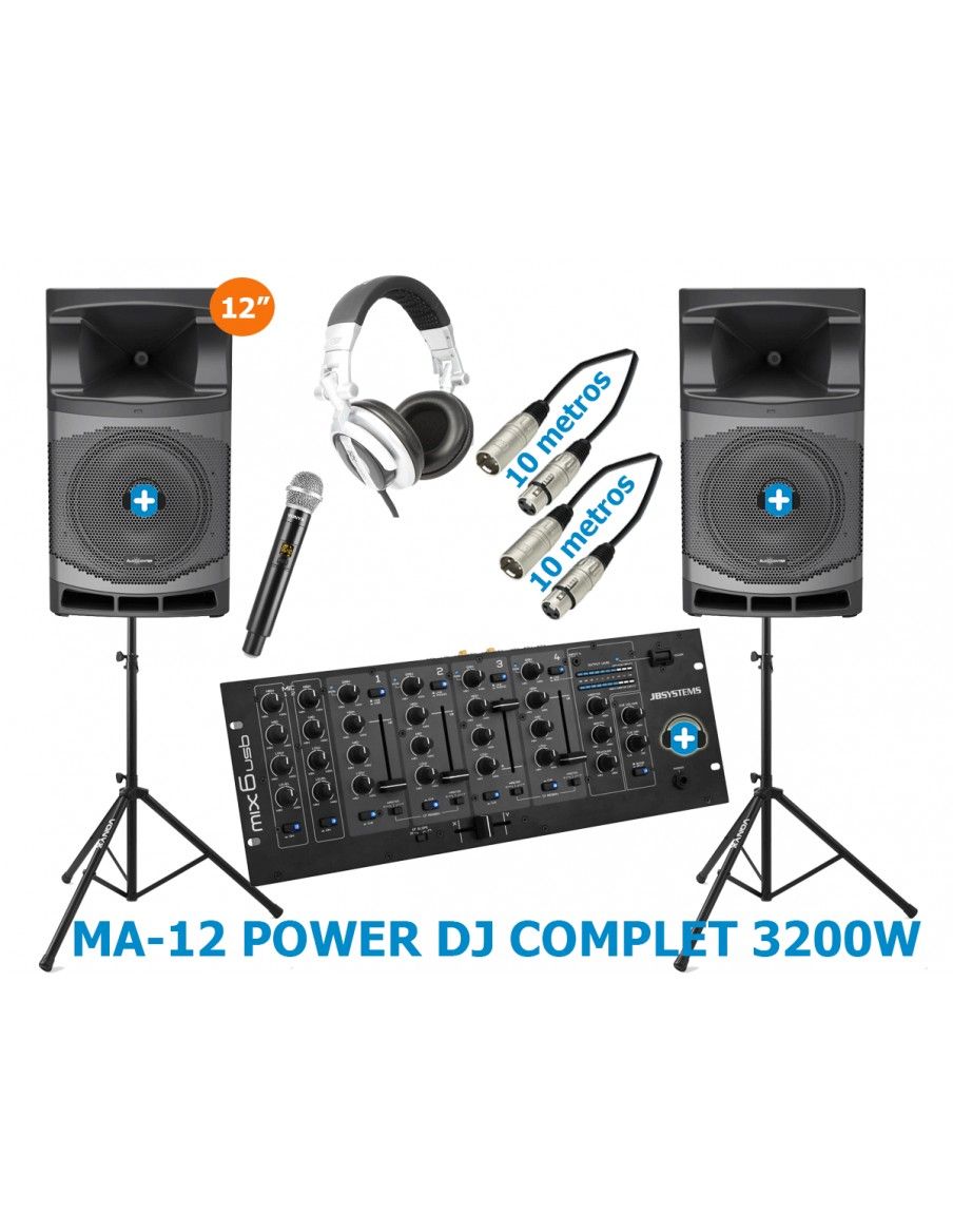DENVER 12 COMPLET 3200W- EQUIPO DJ COMPLETO MA-12 - 3