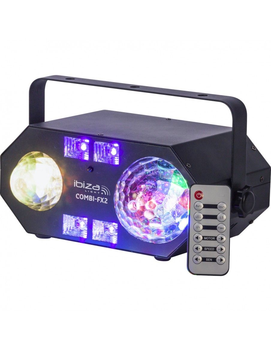 ibiza light COMBI-FX2 EFECTO DE ILUMINACIONE 4-EN-1 Con ASTRO, EFECTO DE AGUA, UV & STROBO - 1
