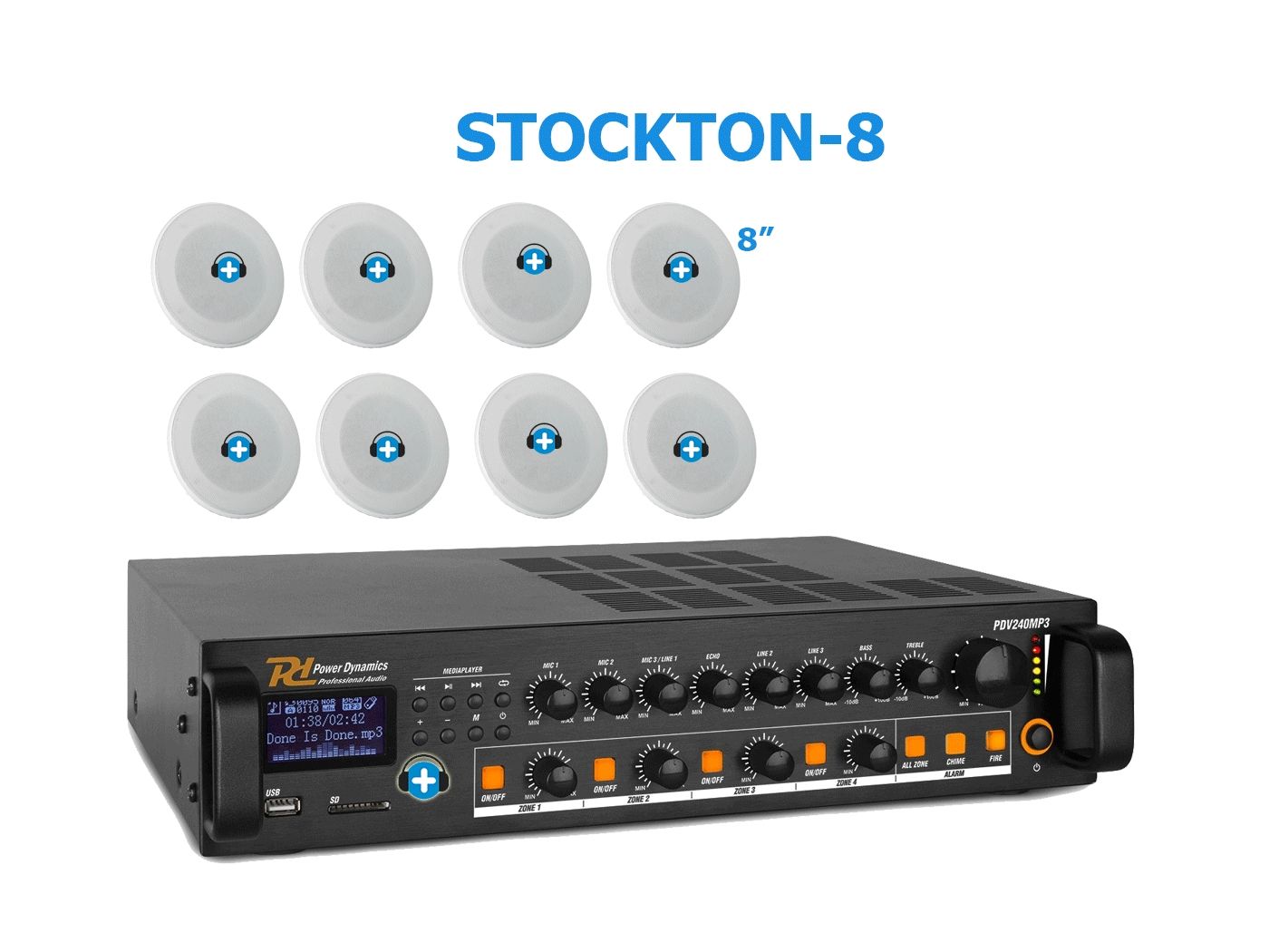 Pack de Hilo Musical -STOCKTON-8 - Altavoces de linea de 100v - 2