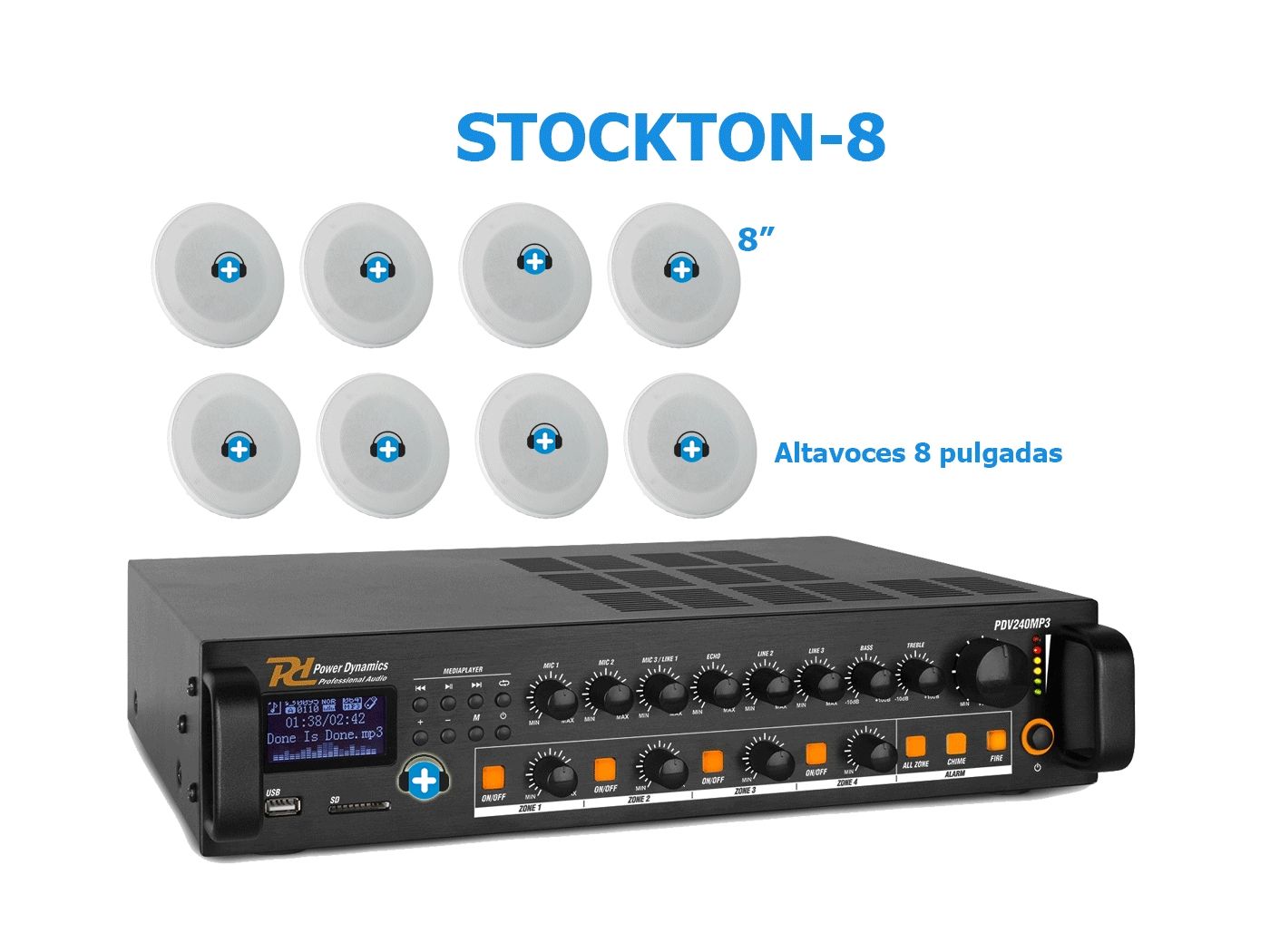 Pack de Hilo Musical -STOCKTON-8 - Altavoces de linea de 100v - 3