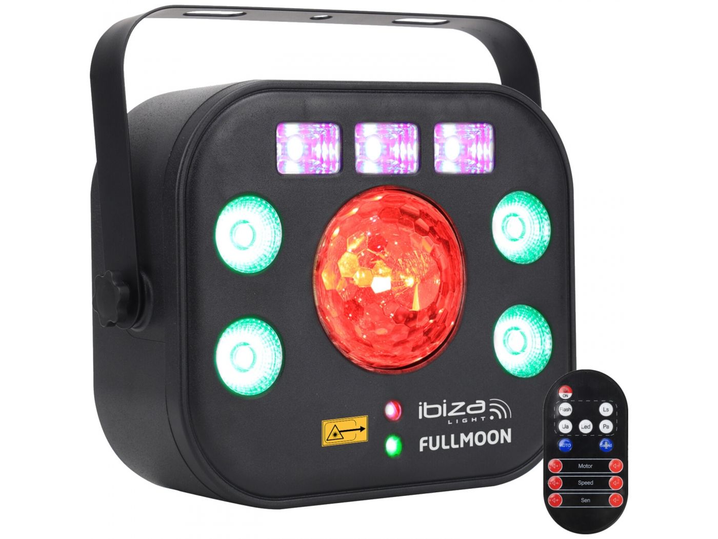 IBIZA FULLMOON EFECTO DE ILUMINACION DMX 5-EN-1 CON EFECTO WASH, UV, LASER R+G, STROBO & ASTRO - 1