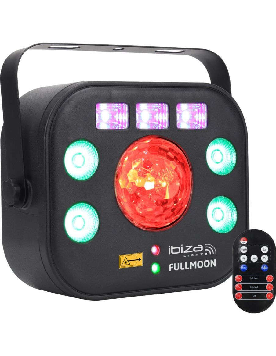 IBIZA FULLMOON EFECTO DE ILUMINACION DMX 5-EN-1 CON EFECTO WASH, UV, LASER R+G, STROBO & ASTRO - 1