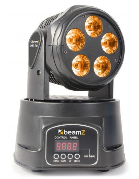 Beamz MHL90 Mini Cabeza Movil wash 5x 18W RGBAW-UV LEDs 