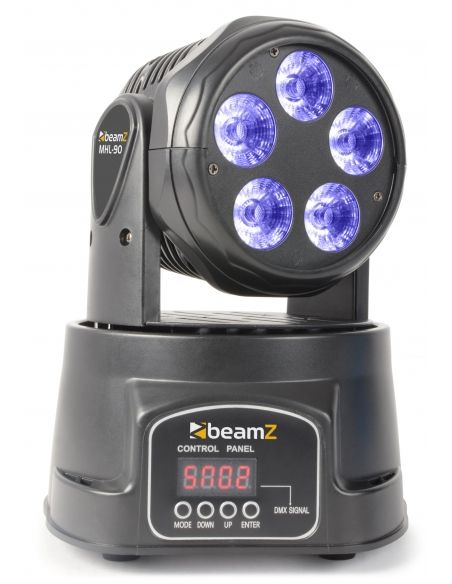 Beamz MHL90 Mini Cabeza Movil wash 5x 18W RGBAW-UV LEDs 