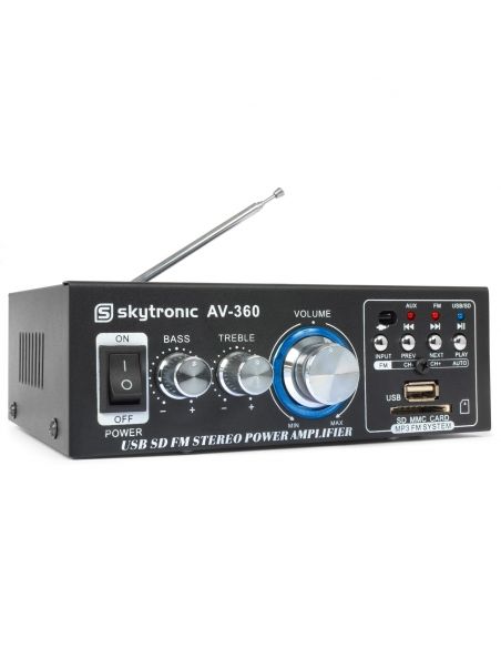 Skytronic AV360 Mini amplificador con FM/SD/USB/MP3