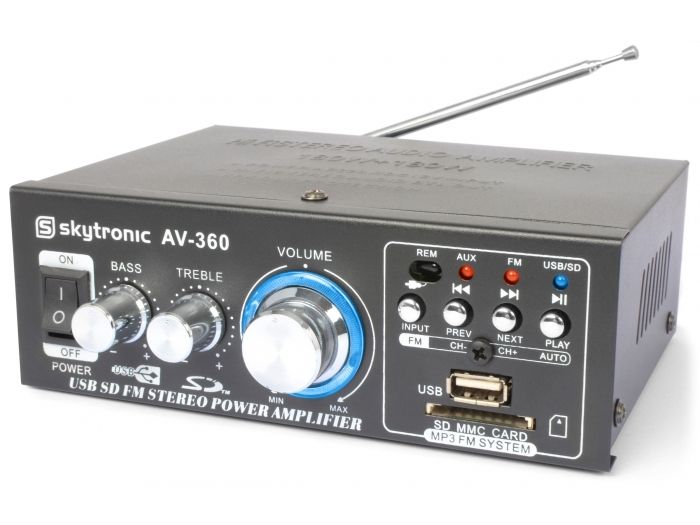 Skytronic AV360 Mini amplificador con FM/SD/USB/MP3