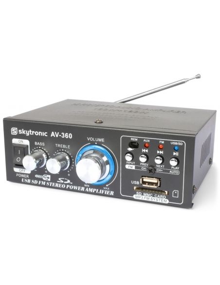 Skytronic AV360 Mini amplificador con FM/SD/USB/MP3