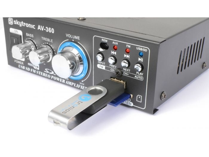 Skytronic AV360 Mini amplificador con FM/SD/USB/MP3