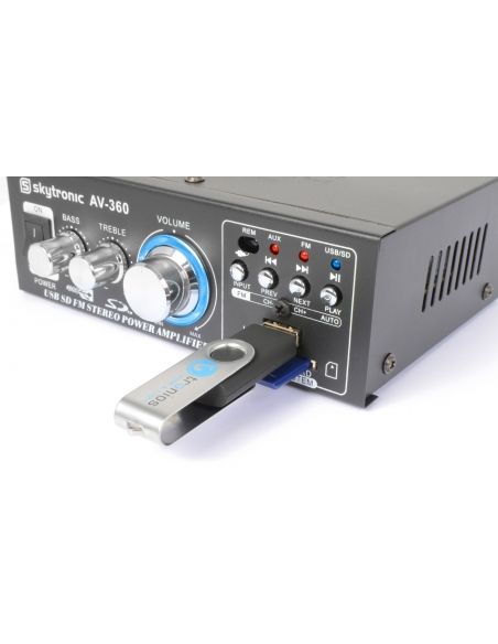 Skytronic AV360 Mini amplificador con FM/SD/USB/MP3