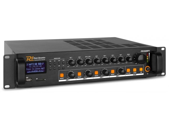 Power Dynamics PDV360MP3 PA Mixer Amplifier 360W/100V 4 zones 952073 - 2