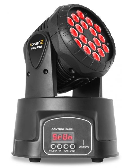 Beamz Cabeza movil MHL108 Wash 18x 3W RGB 11 canales DMX