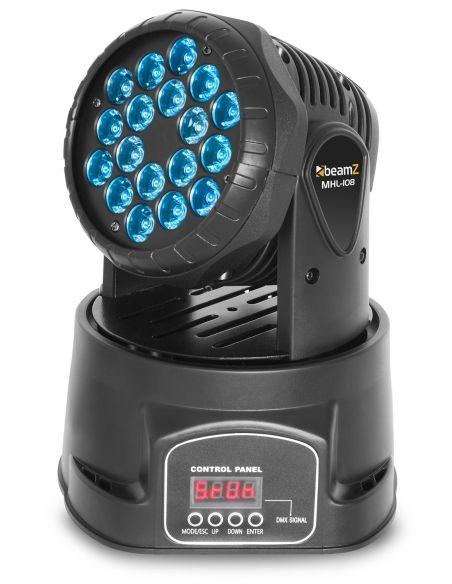 Beamz Cabeza movil MHL108 Wash 18x 3W RGB 11 canales DMX