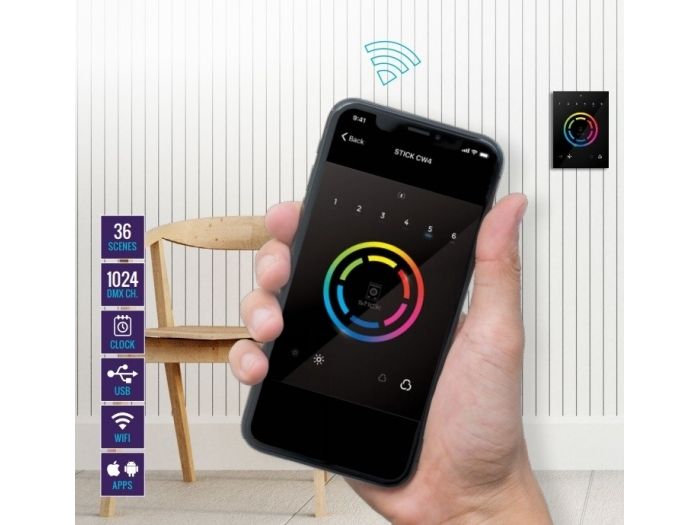 Beamz STICK-CW4 Interface WiFi DMX para montar en pared 