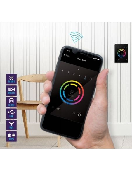 Beamz STICK-CW4 Interface WiFi DMX para montar en pared 