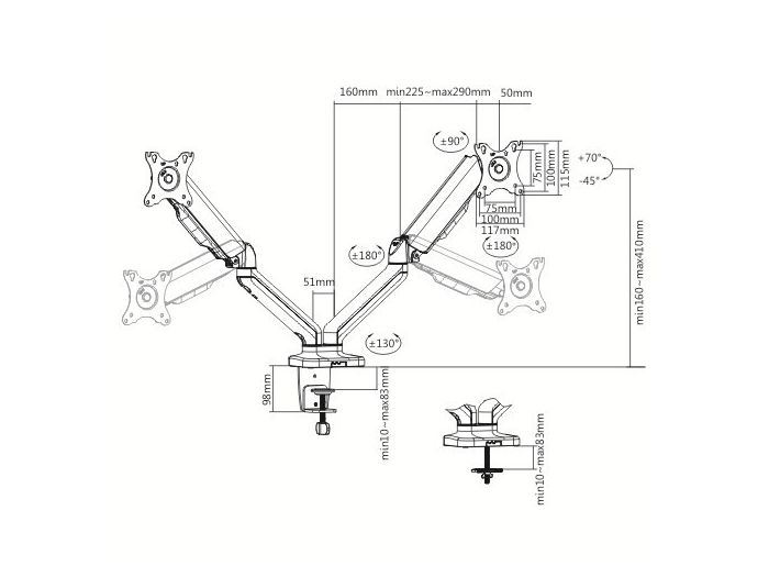 Audizio MAD20G Brazo Doble para Monitor con amortiguador de gas 17”- 32” 129150