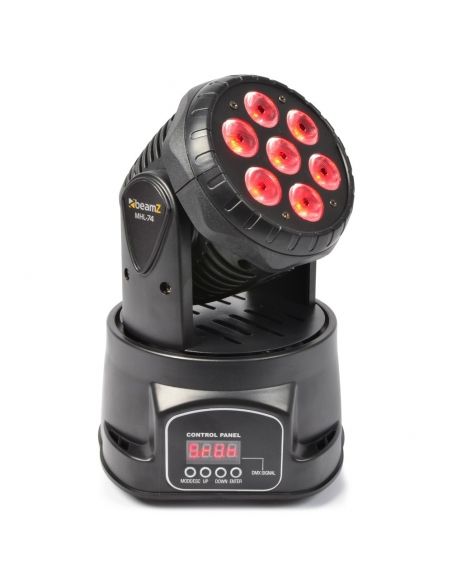 Beamz MHL74 Mini Cabeza Movil Wash 7X 10W DMX 12 Canales Quad LED 