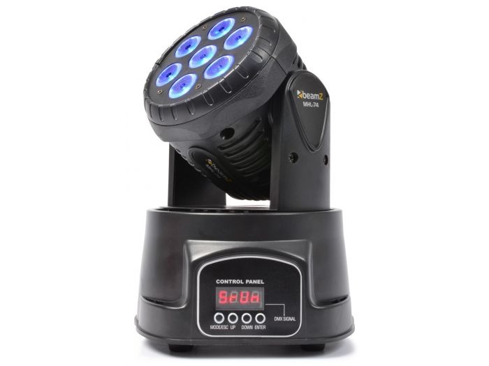 Beamz MHL74 Mini Cabeza Movil Wash 7X 10W DMX 12 Canales Quad LED 