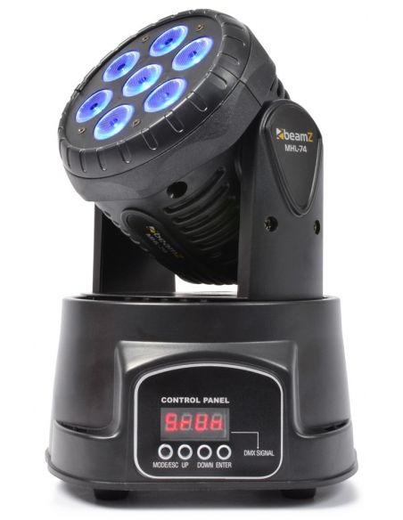 Beamz MHL74 Mini Cabeza Movil Wash 7X 10W DMX 12 Canales Quad LED 