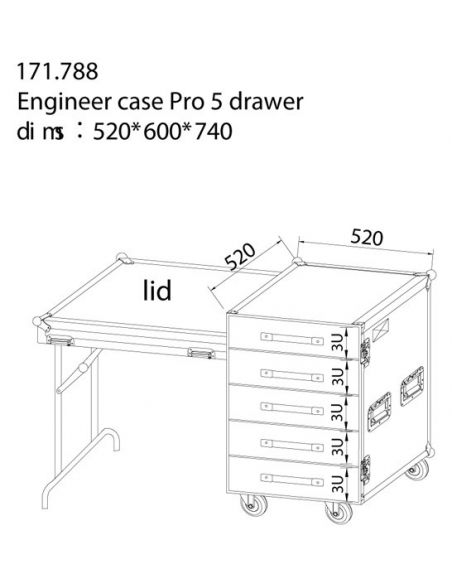 Power Dynamics PD-FA6 Flightcase de 5 Cajones 3U + Mesa