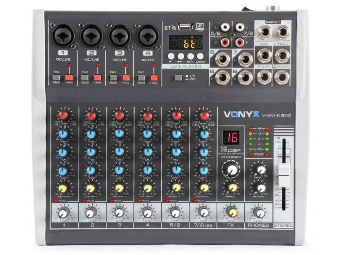 Vonyx VMM-K802 Mezclador de directo 8 canales con DSP 172590