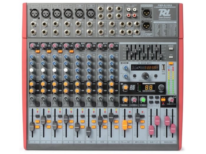 Power Dynamics PDM-S1203 Mezclador Escenario 12 canales  DSP/MP3- USB Entrada/Salida | Mas Que Sonido