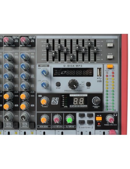 Power Dynamics PDM-S1203 Mezclador Escenario 12 canales  DSP/MP3- USB Entrada/Salida | Mas Que Sonido