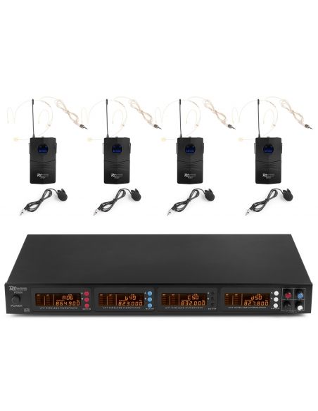 Power Dynamics PD504B Microfono inalambrico de 4x 50 canales UHF con 4 microfonos de cabeza 179006