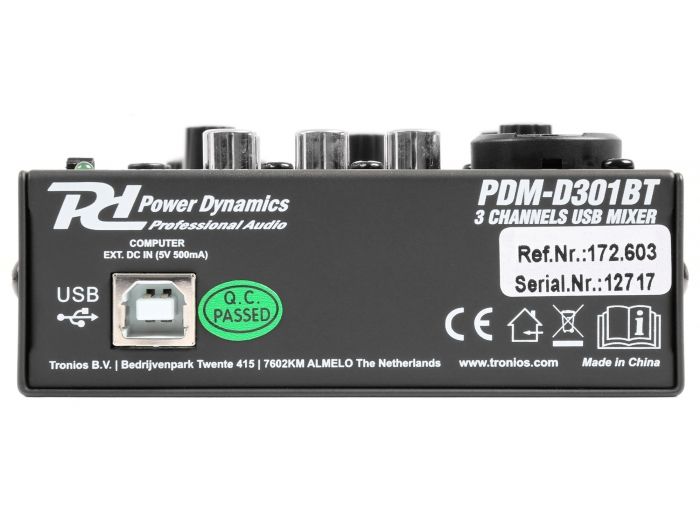 Power Dynamics PDM-D301BT mezclador de 3 canales USB con tarjeta de sonido | Mas Que Sonido