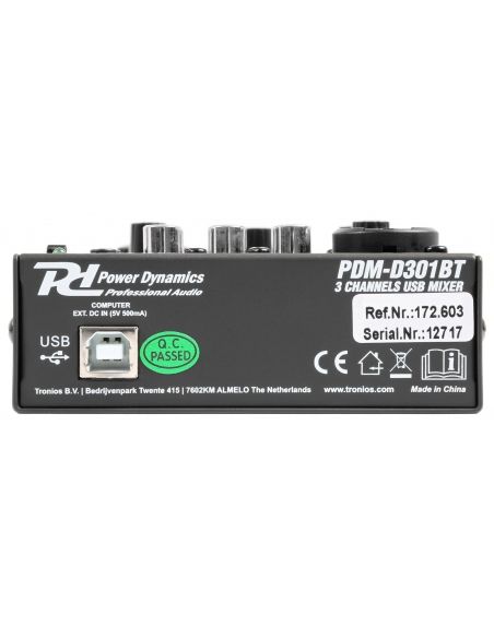 Power Dynamics PDM-D301BT mezclador de 3 canales USB con tarjeta de sonido | Mas Que Sonido