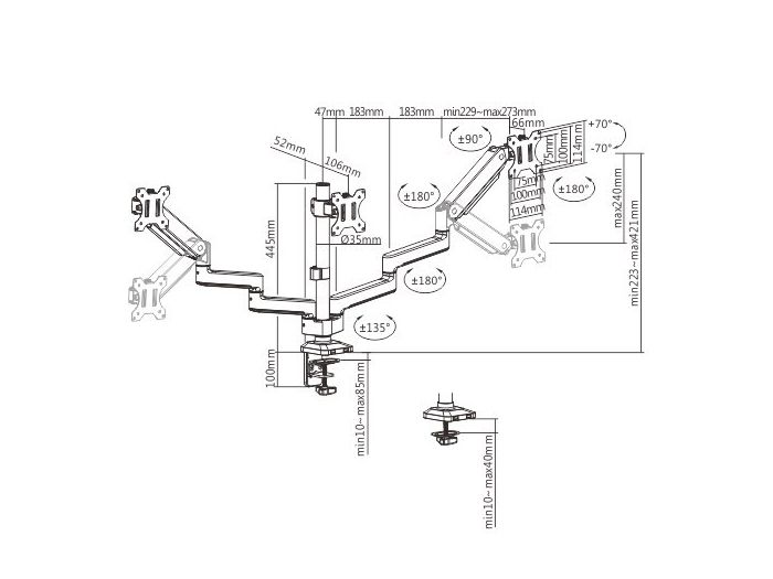 Audizio MAD30G Triple Monitor Arm Gas Spring 17-27" 129149 - 7