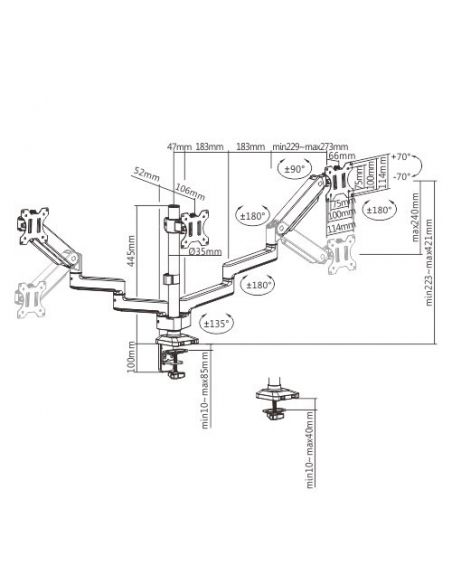 Audizio MAD30G Triple Monitor Arm Gas Spring 17-27" 129149 - 7