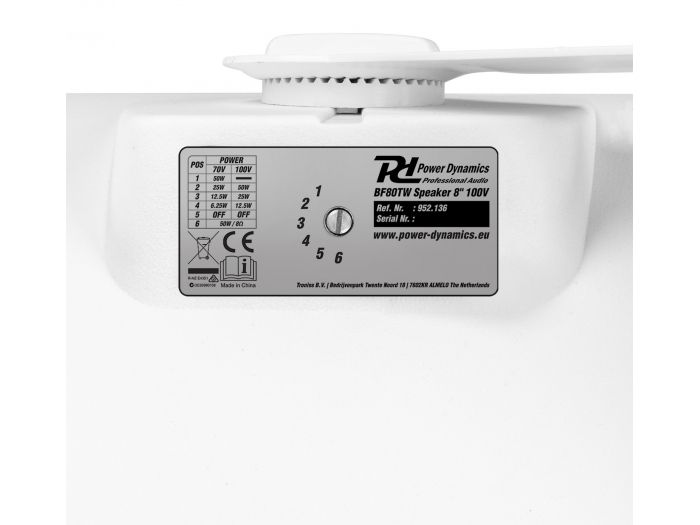 Power Dynamics BF80TW Altavoz In/Outdoor 8" IPX5 Blanco 100V 952136 - 11