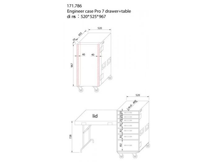 Power Dynamics PD-FA5, Flightcase de 7 Cajones + Mesa