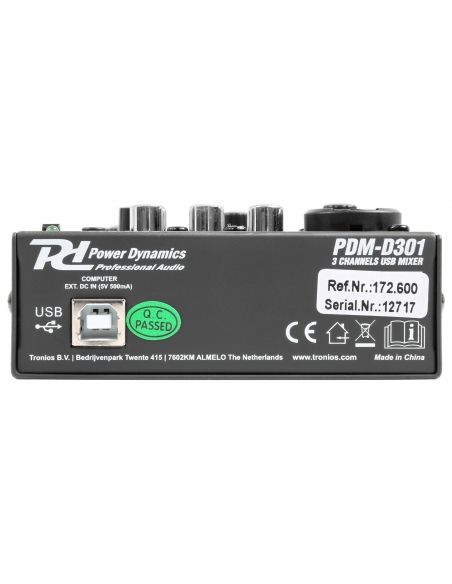 Power Dynamics PDM-D301 mezclador 3 canales USB y Tarjeta de sonido | Mas Que Sonido