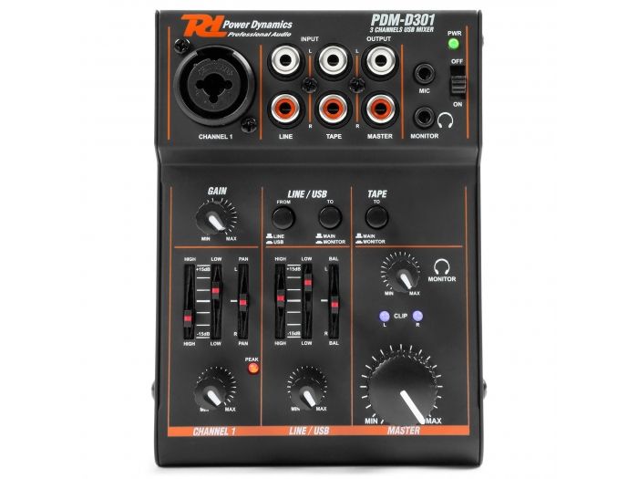 Power Dynamics PDM-D301 mezclador 3 canales USB y Tarjeta de sonido | Mas Que Sonido