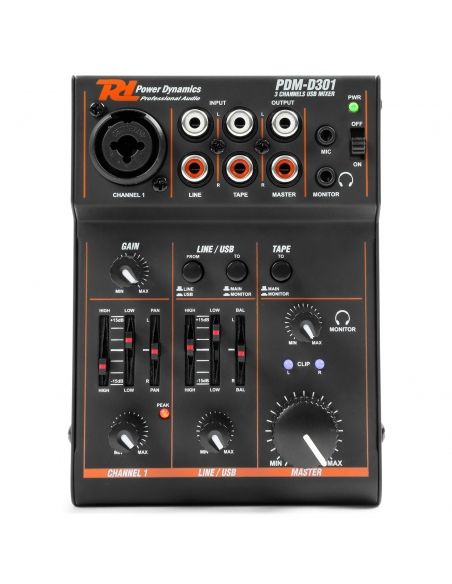 Power Dynamics PDM-D301 mezclador 3 canales USB y Tarjeta de sonido | Mas Que Sonido