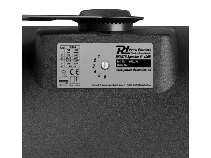 Power Dynamics BF80TB Altavoz In/Outdoor 8" IPX5 Negro 100V 952134 - 11