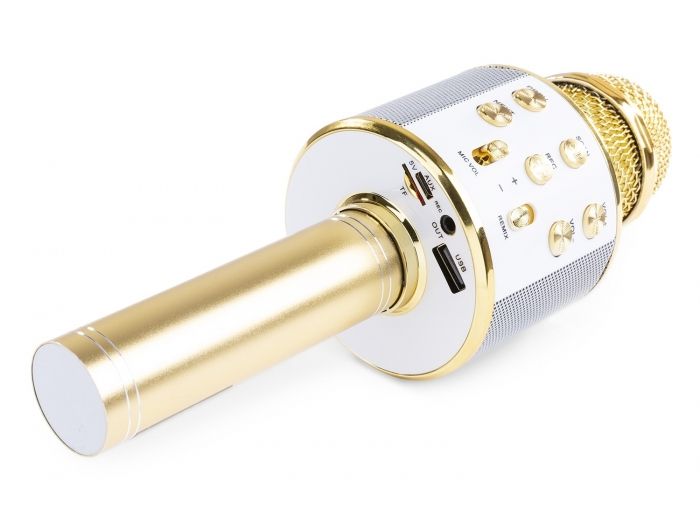 Max KM01 Micrófono de Karaoke con altavoz incorporado BT/MP3 Dorado 