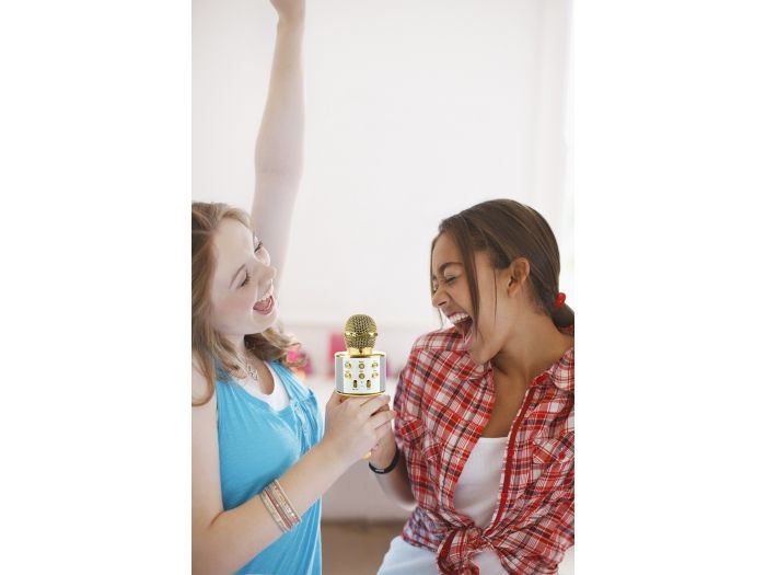 Max KM01 Micrófono de Karaoke con altavoz incorporado BT/MP3 Dorado 