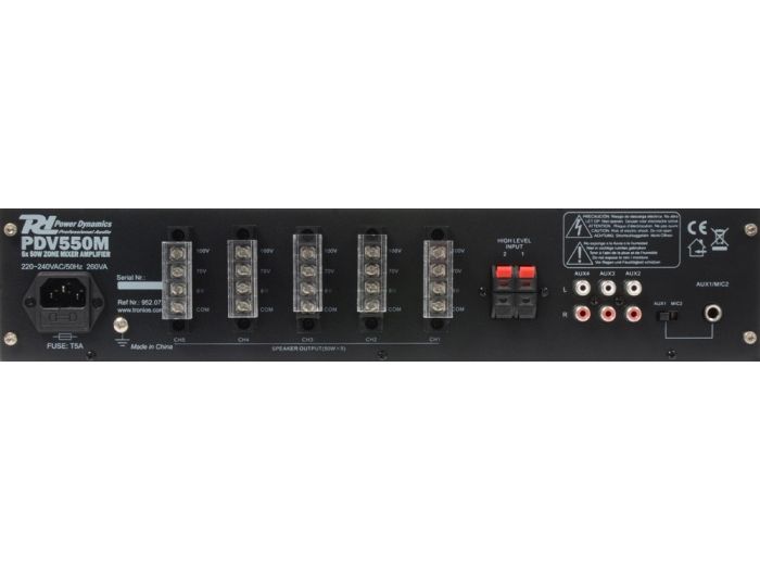 Power Dynamics PDV550M Amplificador Matrix linea de 100V 5x50W 5 Zonas | Mas Que Sonido