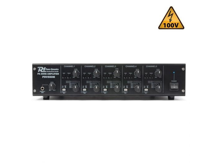 Power Dynamics PDV550M Amplificador Matrix linea de 100V 5x50W 5 Zonas | Mas Que Sonido