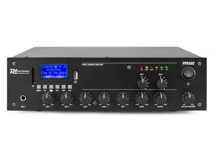 Power Dynamics PPA502 Mezclador amplificador 100V - 50W 2 Zonas 952084