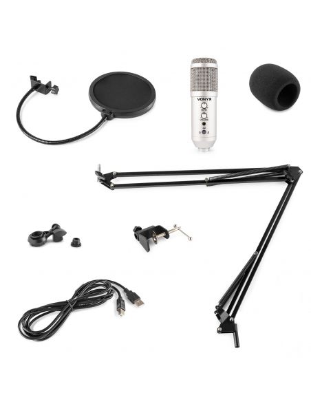 Vonyx CMS320S Kit de micrófono estudio USB Titanio con Echo 173558 - 2
