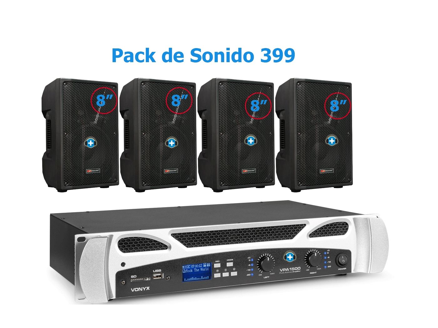 Pack de Sonido 399 - Etapa VPA 1500 bt  y 4 Altavoces Pasivos 8 Pulgadas Basic - 2