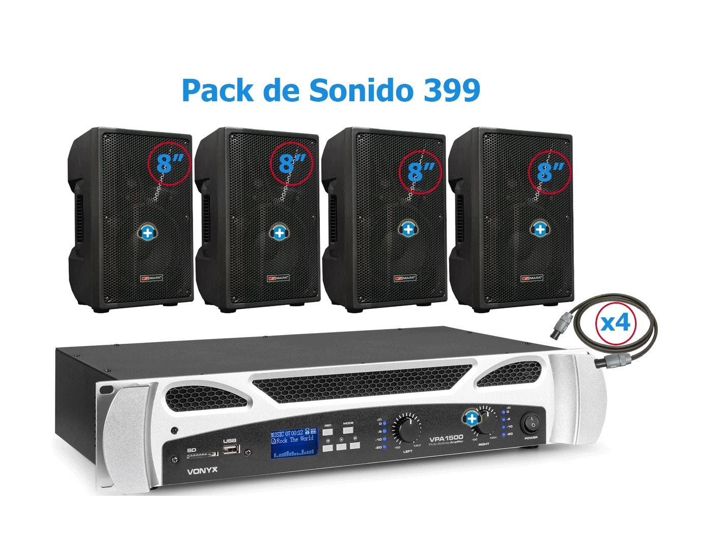 Pack de Sonido 399 - Etapa VPA1500 bt  y 4 Altavoces Pasivos 8 Pulgadas Medium - 1