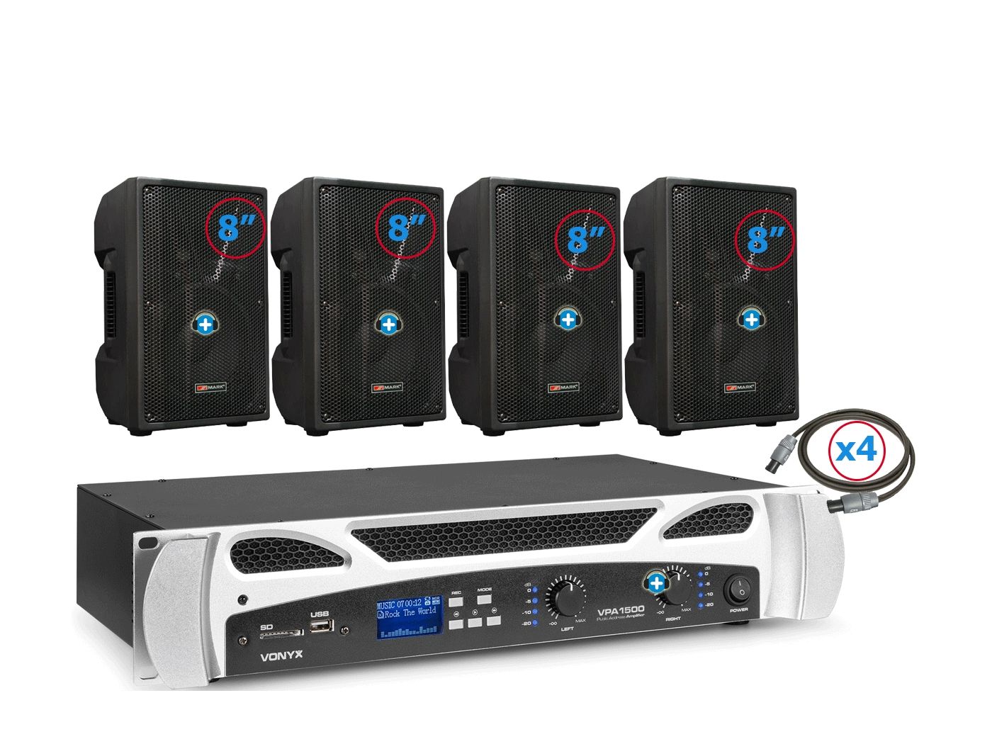Pack de Sonido 399 - Etapa VPA1500 bt  y 4 Altavoces Pasivos 8 Pulgadas Medium - 2