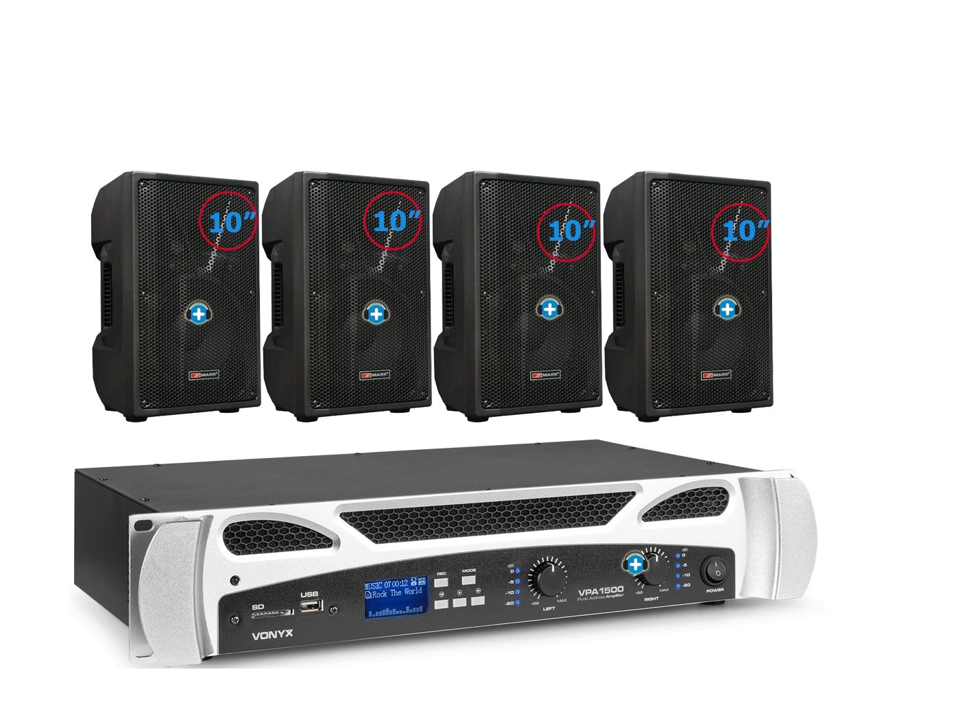 Pack de Sonido 390 Basic con etapa Vonyx VPA1500 y cuatro altavoces pasivos MARK MS 210