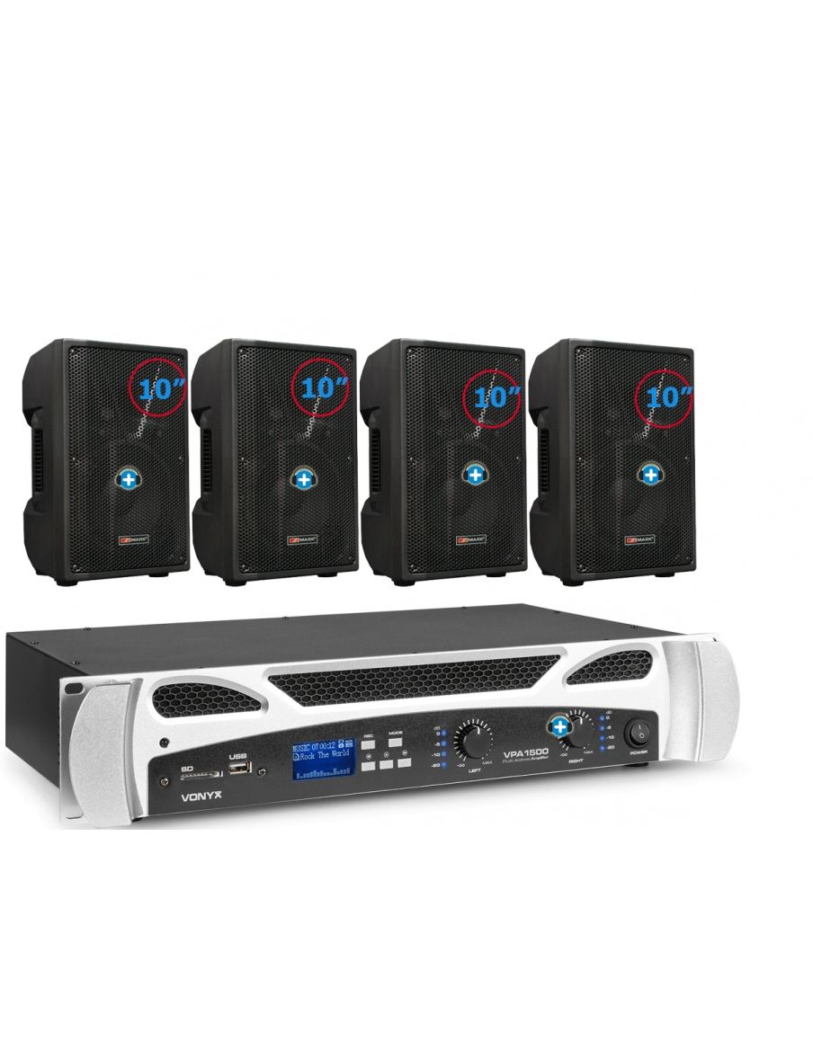 Pack de Sonido 390 - Etapa VPA1500 PA  y 4 Altavoces Pasivos 10 Pulgadas Basic